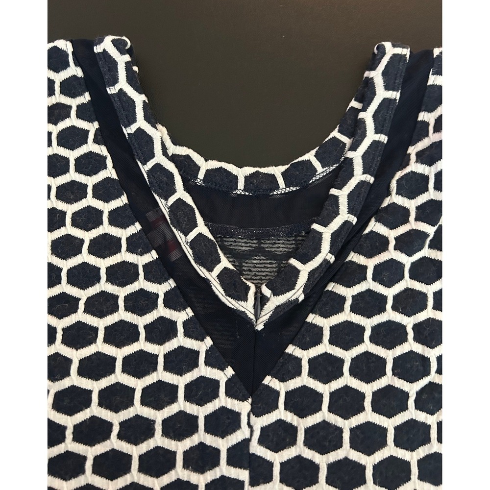 Pixley Navy Blue White Honeycomb Geometric V-Neck Fit Flare Dress Large 1407 - Picture 4 of 8